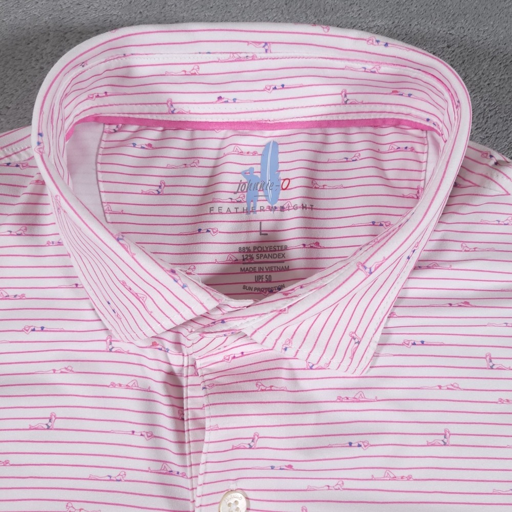 johnnie-O Featherweight Polo Shirt Mens L Sun Bathin Performance Golf Taffy Pink